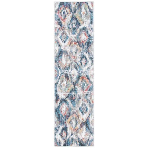 Phoenix 2 ft. x 10 ft. Ivory/Blue Distressed Diamond Runner Rug