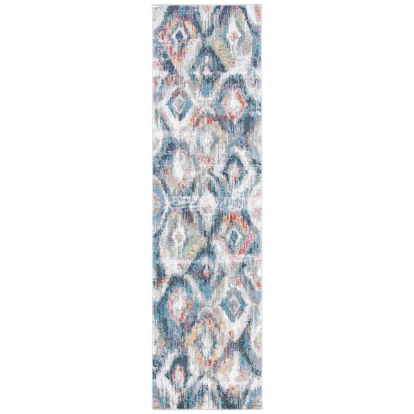 Phoenix 2 ft. x 8 ft. Ivory/Blue Distressed Diamond Runner Rug