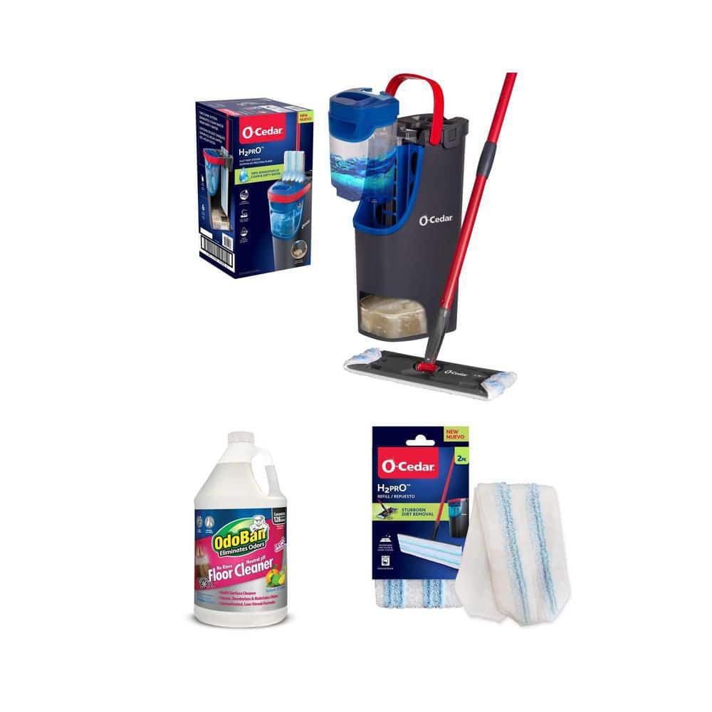H2prO 15 in. Flat Mop System with 2-Pack Microfiber Head and 1 Gal