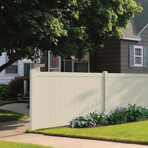 Pro Series 5 in. x 5 in. x 8 ft. Tan Vinyl Woodbridge Routed End Fence Post