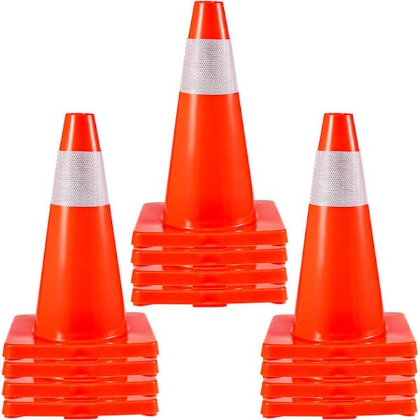 12-Pack 18in. Orange Traffic Cone with Reflective Collars, Safety Road Parking Cones PVC Base, Hazard Construction Cones