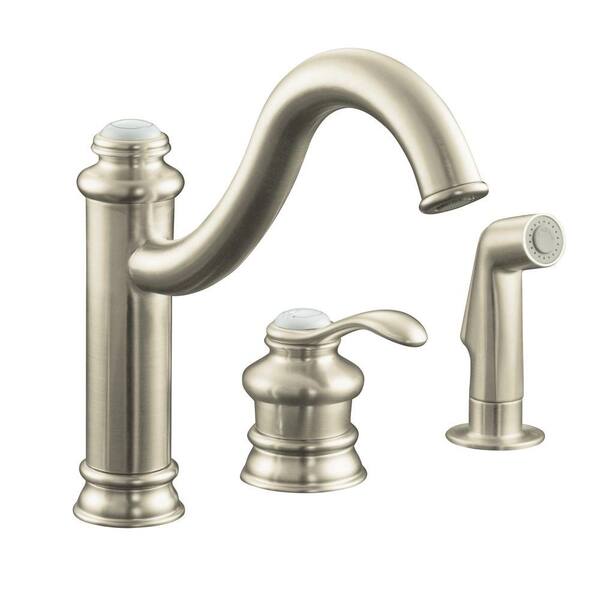 KOHLER Fairfax Single-Handle Standard Kitchen Faucet with Side Sprayer and Remote Valve in Vibrant Brushed Nickel