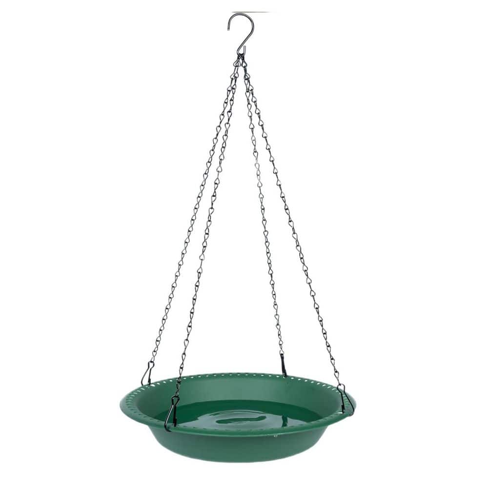 14 in. Green Bird Bath Bowl with 25 in. Rust-Proof Black Chains Hanging Outdoor Bird-Feeder for Garden Decor price history on PriceWatchPro