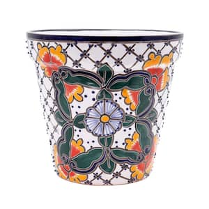Talavera 10 in. White Ceramic Vase Planter