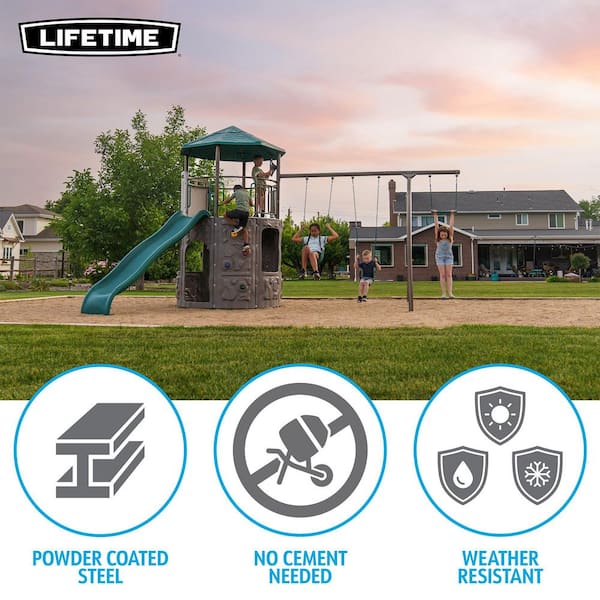 Adventure Tower Playset with Swing, Climbing Wall, Ladder, Tower