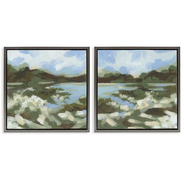Stupell Industries Vivid Impressionist Landscape by June Erica Vess 2 Pieces Gray Floater Frame Nature Graphic Art Print 25 in. x 25 in.
