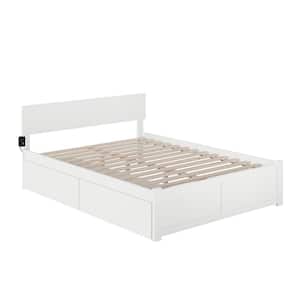 Orlando White Solid Wood Frame King Platform Bed with Set of 2 Under Bed Drawers