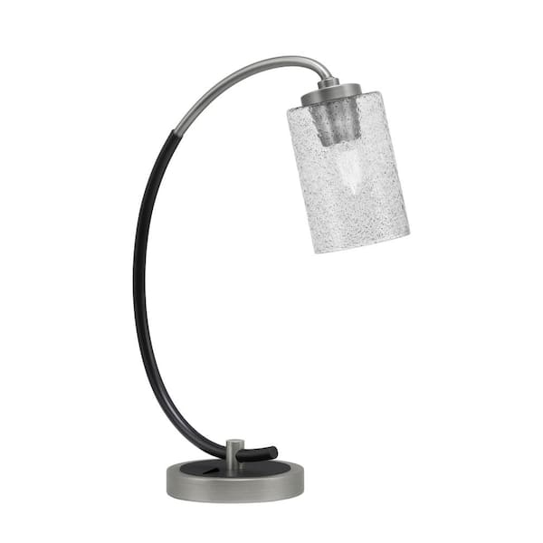 Unbranded Delgado 18.25 in. Graphite and Matte Black Desk Lamp, Piano Desk Lamp, with Smoke Bubble Glass Shade