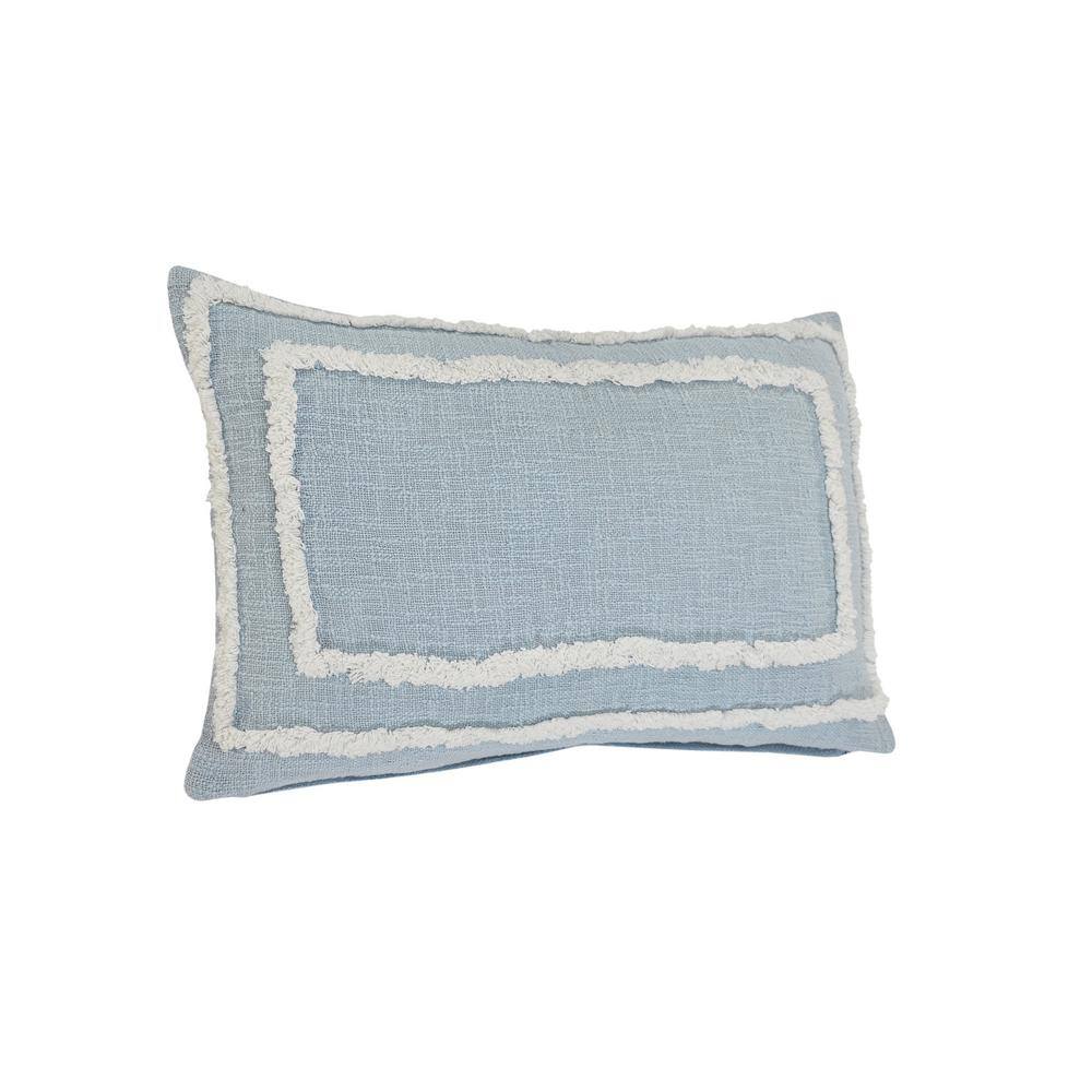 Modern Sky Blue and White Tufted Rectangular Throw Pillow, 16" x 24"