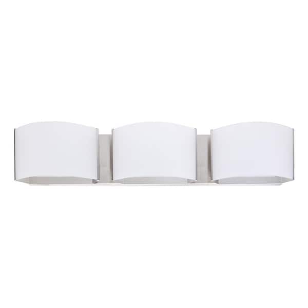 23 in. 3-Light Brushed Nickel Integrated LED Bathroom Decorative Vanity Light With Frosted Shade