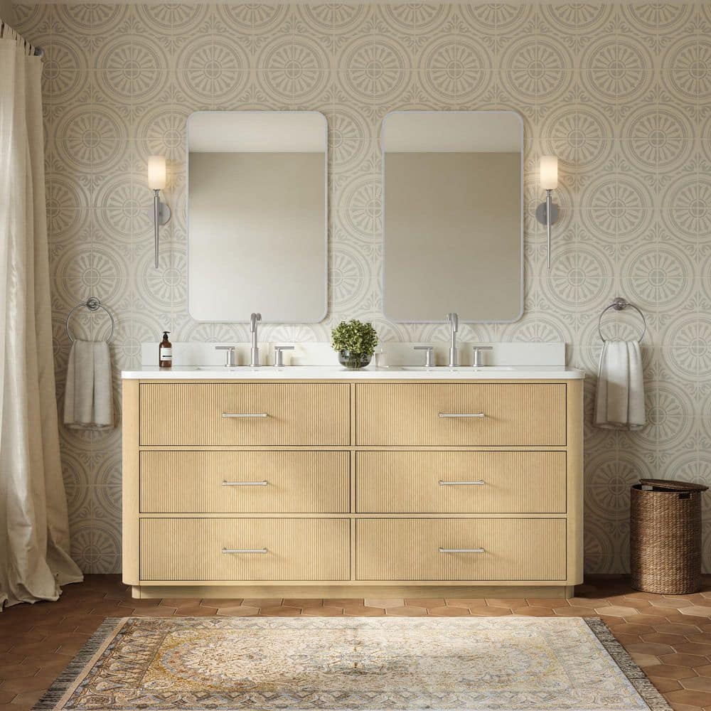 Francesca 71.75 in. Double Freestanding Scandinavian Oak with Brushed Nickel Trim Bath Vanity with Giotto Quartz Top price history on PriceWatchPro