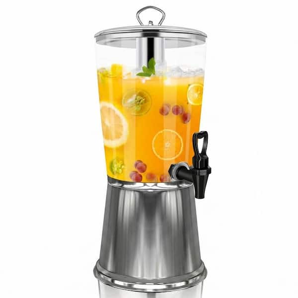 Stainless Steel 2 Gallon Clear Acrylic Beverage Dispenser with Stand Ice Container Non-Drip Faucet 9.5 x 9.5 x 22 in.