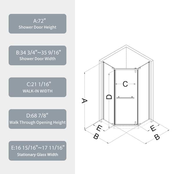 WELLFOR 35.56 in. W x 72 in. H Neo Angle Pivot Frameless Corner Shower Enclosure in Matte White (Base Not included)