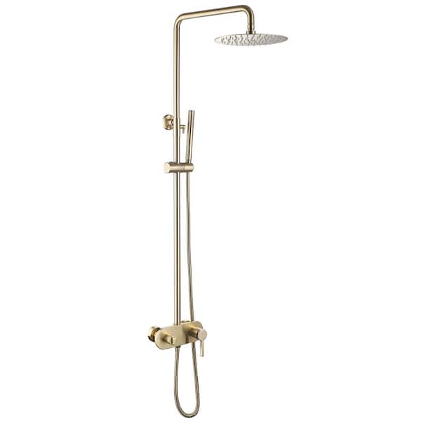 AIMADI Single -Handle 1-Spray Wall Mount Shower Faucet 2.6 GPM with Ceramic Disc Valves Exposed Pipe Shower Set in Brushed Gold
