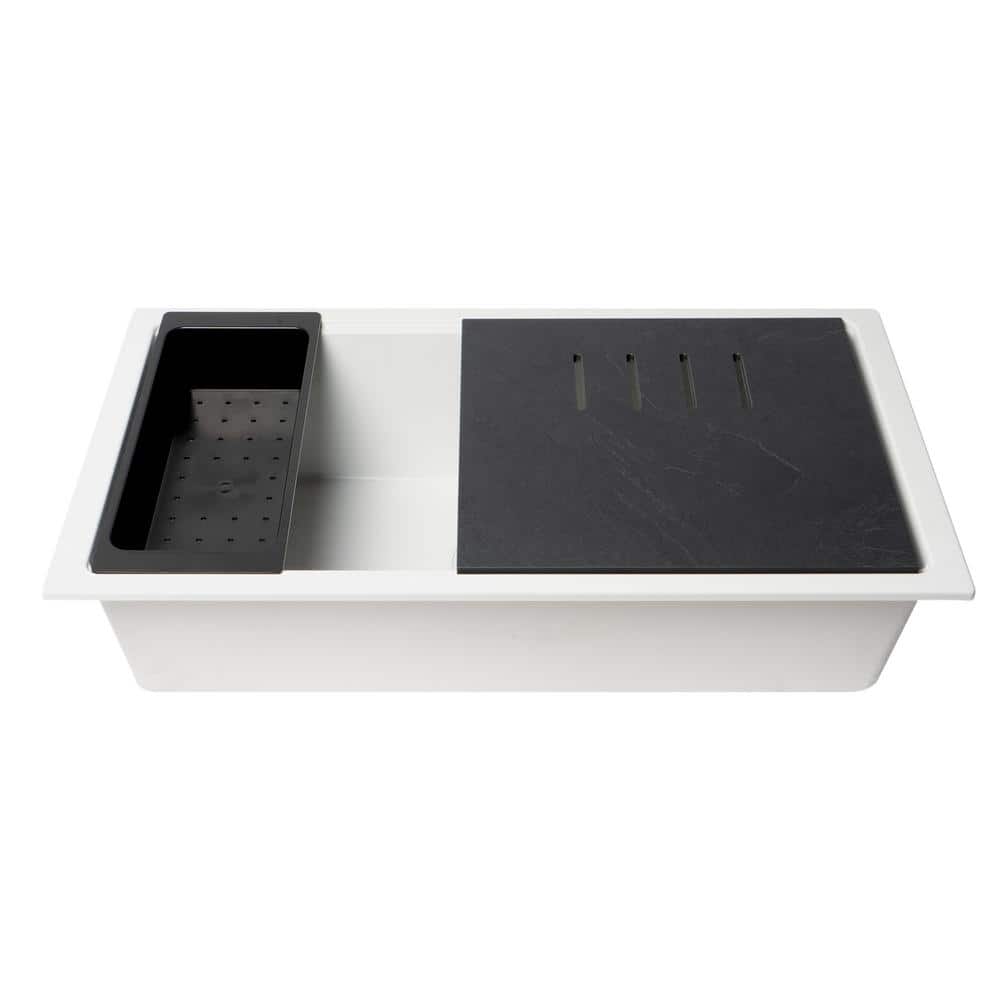 White Granite Composite Rectangular Undermount Single Bowl Kitchen Sink