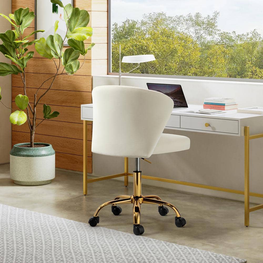 Ivory Adjustable Swivel Task Chair with Gold Metal Base