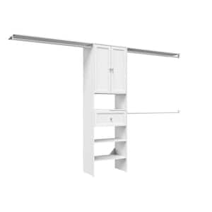 Selectives 85 in. W x 121 in. W White Basic Plus Standard Wood Closet System Kit with Drawer and Doors