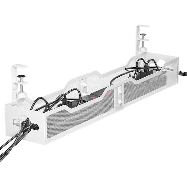 Yichuhaoxi Under Desk Cable Management Tray in White No Drill 25'' Metal Cable Tray with Clamp Wire Organizer Black