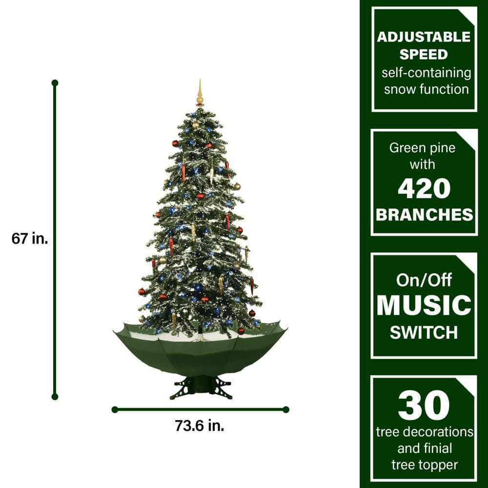 67-Inch Green and White Pre-Lit Potted Christmas Tree with LED Lights
