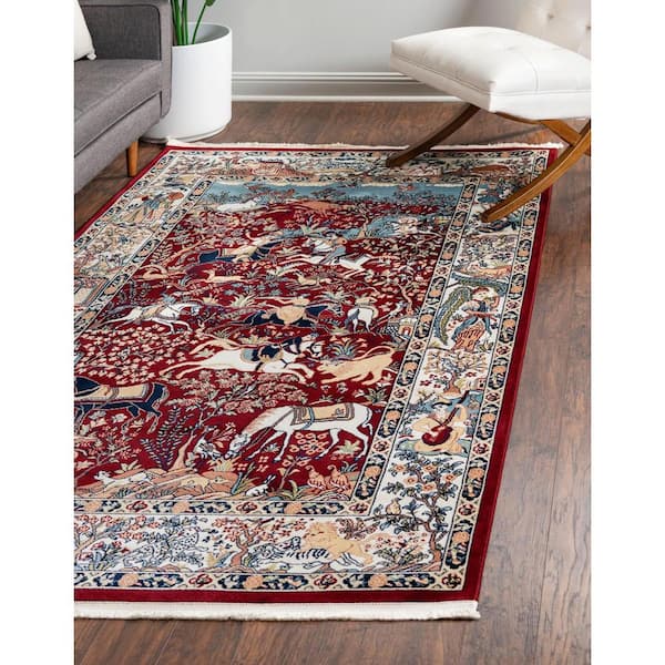 Narenj Collection Area Rug - Birmingham (7 ft. 10 in. x 10 ft. Rectangle Burgundy/Blue)