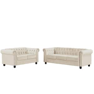 Velvet Couches for Living Room Sets Loveseat and Sofa 2-Pieces Top in Beige
