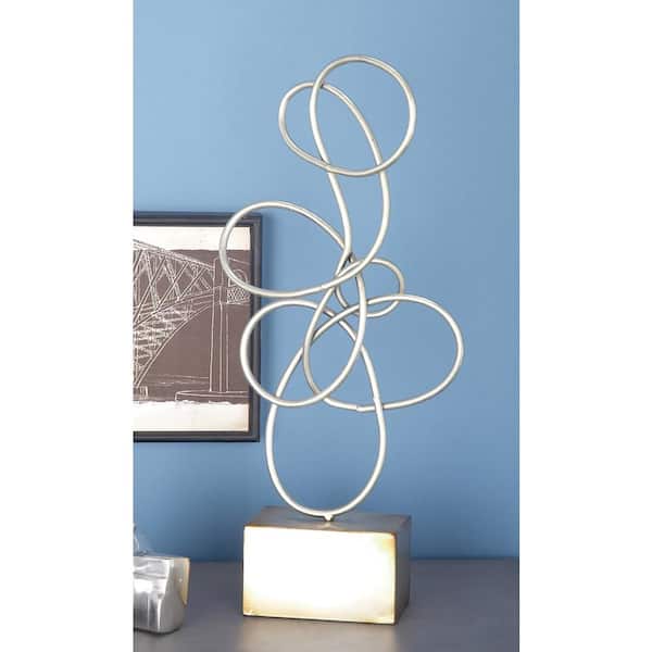 4 in. x 22 in. Silver Metal Swirl Abstract Sculpture