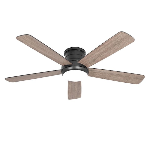 52 in. Dimmable LED Indoor Brown/Black Blade with Standard Flush Mount Smart Ceiling Fan with Light and Remote