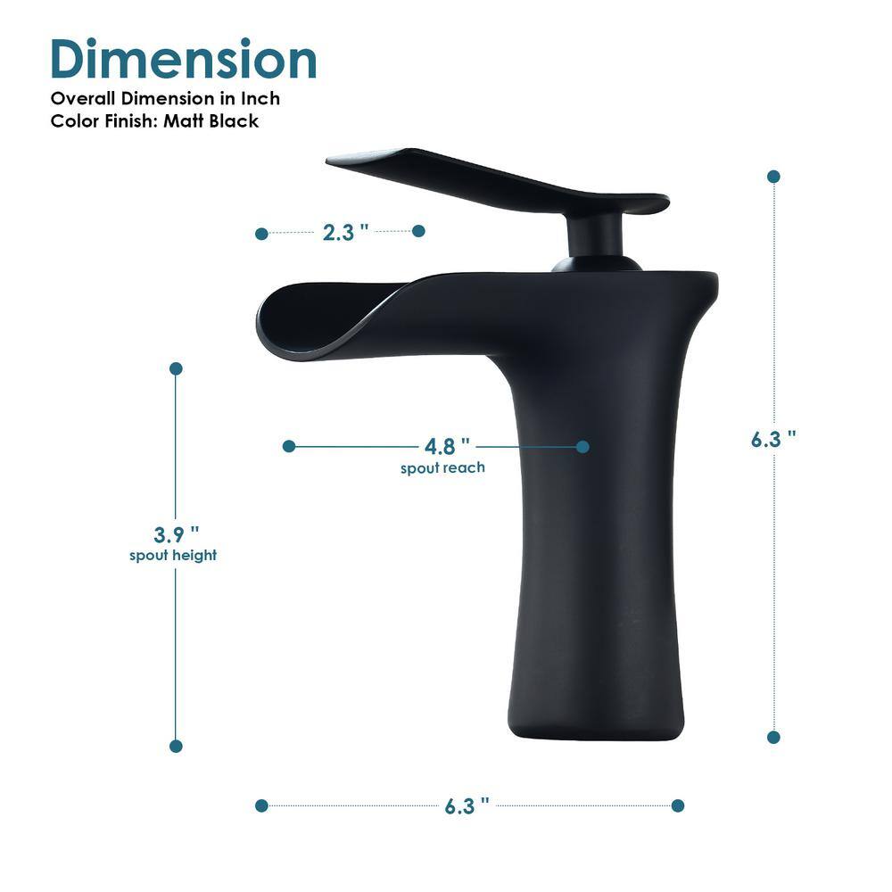 Matte Black Solid Brass Single-Handle Waterfall Bathroom Faucet