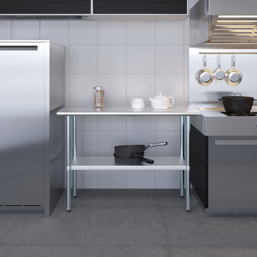 48" Stainless Steel Kitchen Utility Table with Adjustable Shelf
