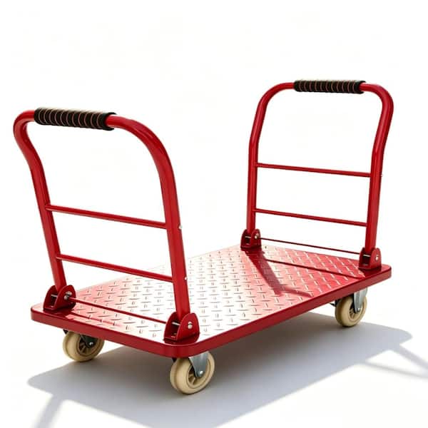 2700 lb Heavy‑Duty Steel Platform Truck,48×24 in Flatbed Push Cart,Collapsible Handle,Locking Casters