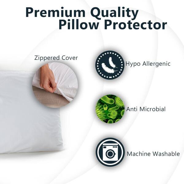 4 Pack Pillow Protectors - Polyester Knitted Fabric, Zippered,100% Wat