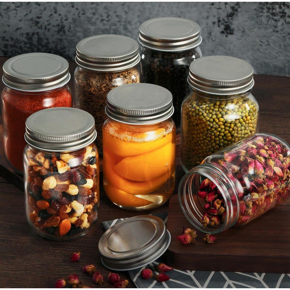 Wudkey 15-Piece Glass Mason Jars with Lids Regular Mouth, Food