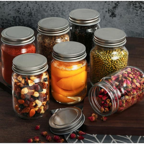 15-Piece Glass Mason Jars with Lids Regular Mouth, Food Storage with 20 Labels, Bulk Pint Clear Glass Jars for Meal Prep