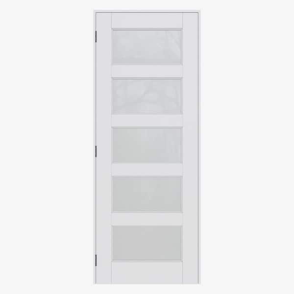 30 in. x 80 in. 5-Lite Frosted Glass Right White Solid Core Glass Single Prehung Interior Door with Quick Assemble Jamb