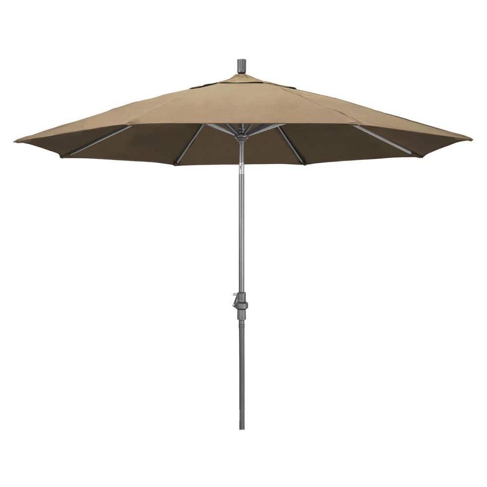 11 ft. Hammertone Grey Aluminum Market Patio Umbrella  Aluminum Ribs Collar Tilt Crank Lift in Heather Beige Sunbrella price history on PriceWatchPro