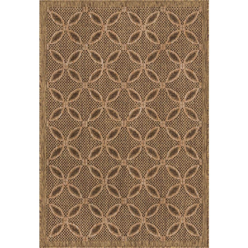 Light Brown and Beige Rectangular Outdoor Synthetic Rug