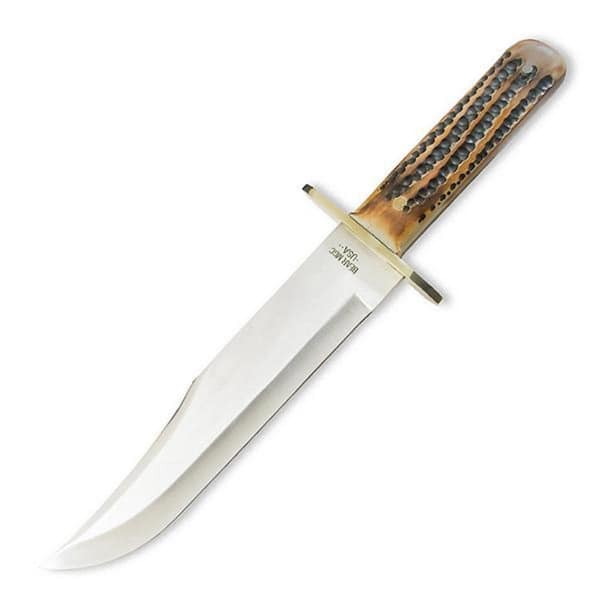 Bear and Son Cutlery Stainless Steel American Bowie Knife with Genuine India Stag Bone Handle and Leather Sheath 12 - in.