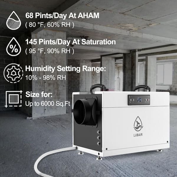 145 pt. 6,000 sq.ft. Bucketless Commercial Dehumidifier in White with Drain Hose, for Crawl Space