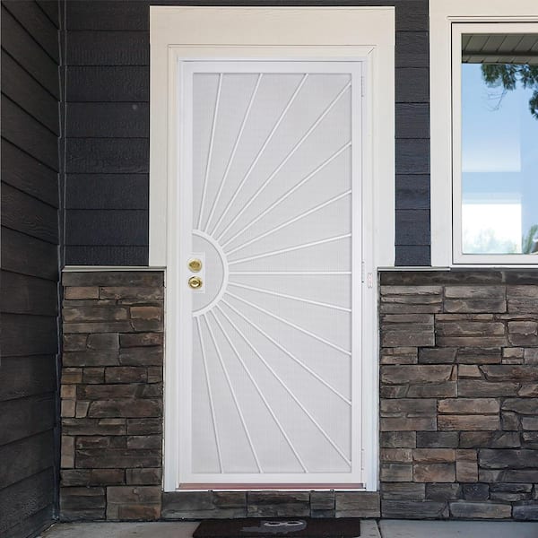 36 in. x 80 in.Radiance Perforated Screen Security Door White