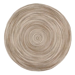 Ombre Briad Collection Beige 72" Round 100% Cotton Chenille Reversible Indoor Area Rug