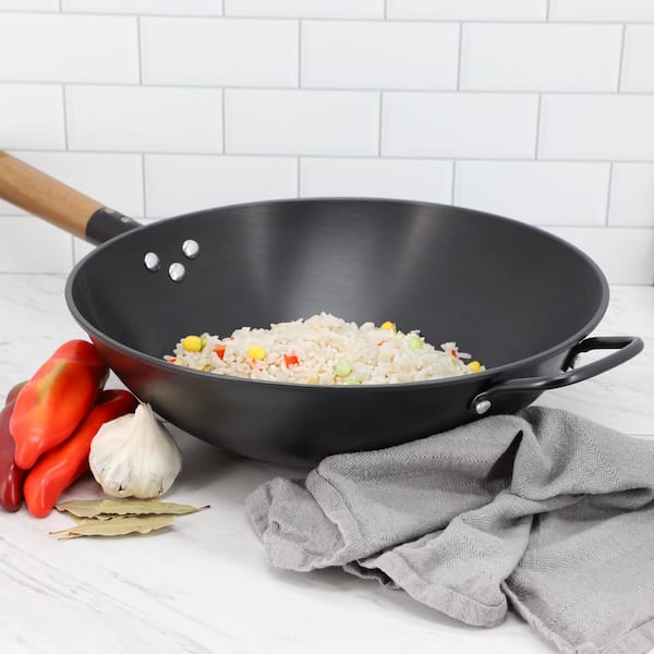 Gibson Home Welton 13.5 in. Carbon Steel Wok with Wood Handle in