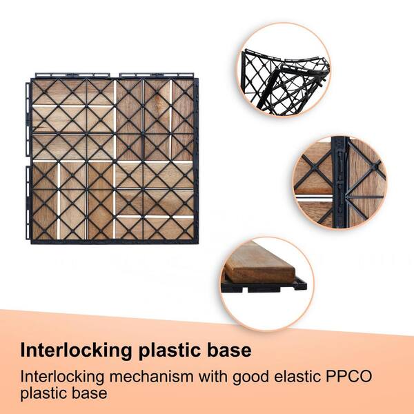 cadeninc 12 in. x 12 in. Square Interlocking Acacia Wood Outdoor Checker Pattern Flooring Tiles (Set of 10 Tiles)