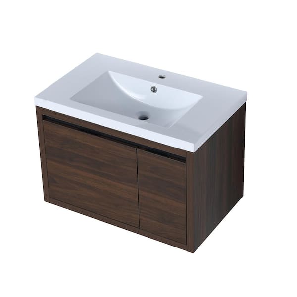 JimsMaison 30 in. W x 18. in D. x 20 in. H Bathroom Vanity in California Walnut with White Resin Top and Basin