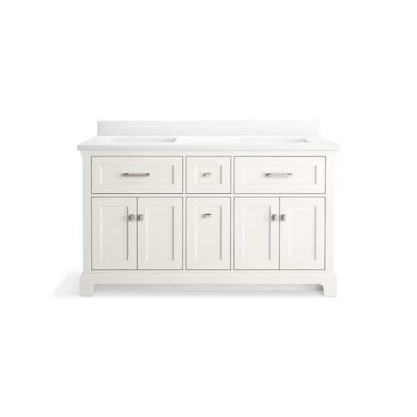 KOHLER Charlemont 60.75in. Double Sink Freestanding White Bath Vanity with White Quartz Top Assembled