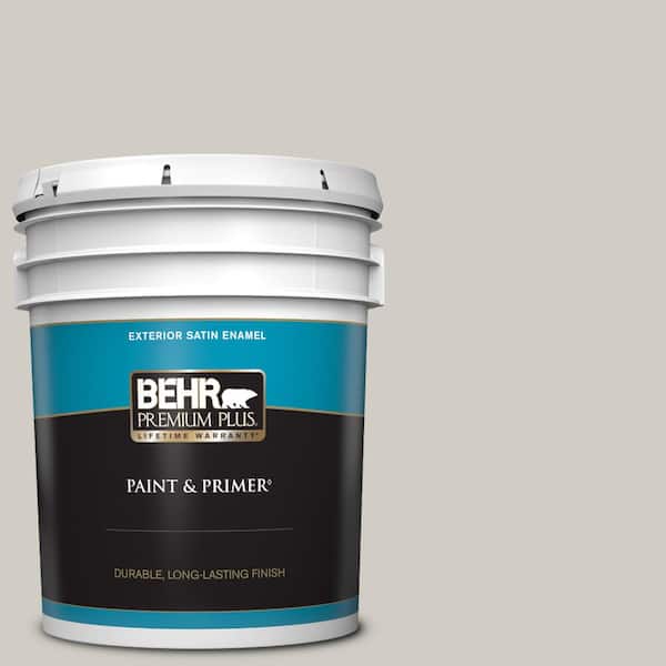 BEHR PREMIUM PLUS 5 gal. Home Decorators Collection #HDC-NT-20 Cotton Grey Satin Enamel Exterior Paint & Primer