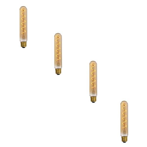 Feit Electric 40W Equivalent T10L Dimmable LED Amber Glass Vintage Edison Large Light Bulb With Spiral Filament Warm White (4-Pack)