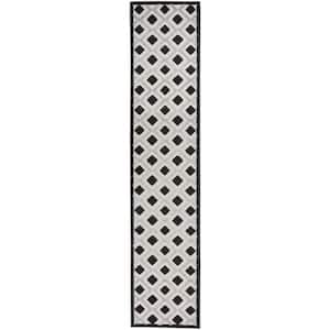 Aloha Black White 2 ft. x 10 ft. Kitchen Runner Geometric Contemporary Indoor/Outdoor Patio Area Rug