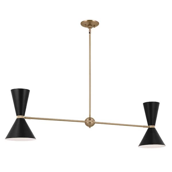 Phix 48 in. 4-Light Champagne Bronze and Black Mid-Century Modern Shaded Linear Chandelier for Dining Room