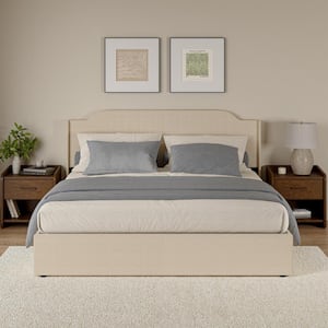 Fabiola Beige Wood and Metal Frame King 80.5 in. Hydraulic Lift Up Storage Upholstered Platform Bed