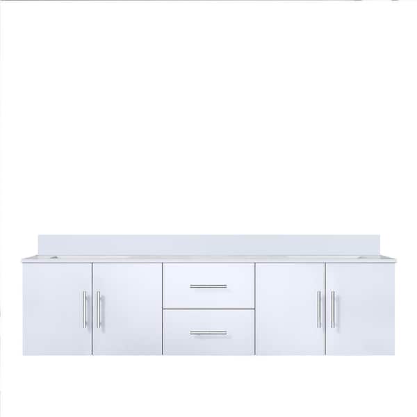 Geneva 72 in. W x 22 in. D Glossy White Double Bath Vanity and White Quartz Top